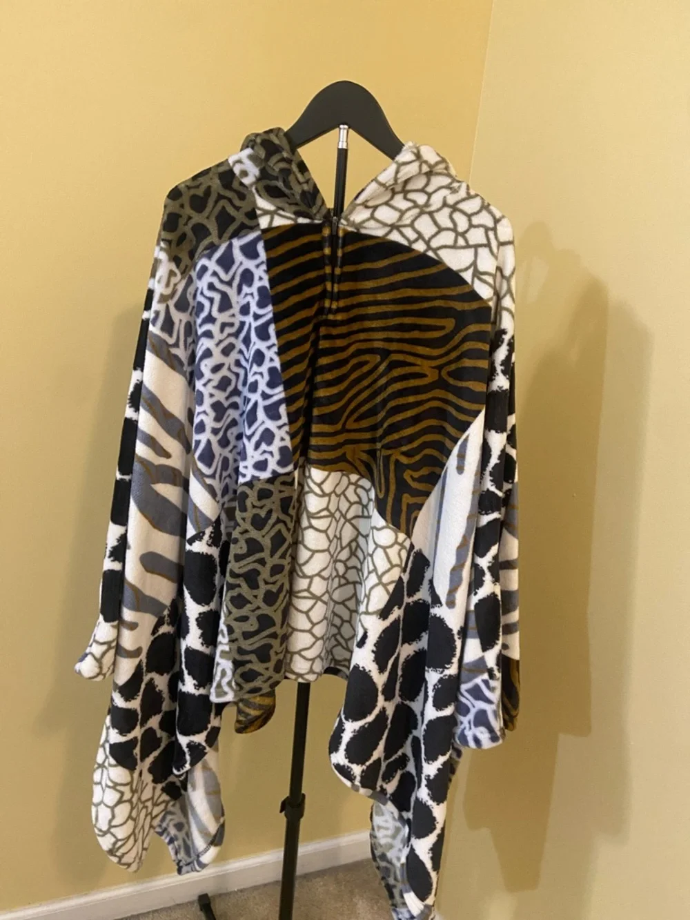 Coco + Carmen Fuzzy Hooded Piece - Black, Yellow, Gray - Picture 1 of 8